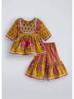 Hopscotch - Mustard Floral Cotton Kurti and Sharara