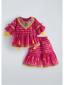 Hopscotch - Red Stripes Cotton Kurta and Sharara