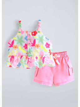 Hopscotch - Pink Floral Polyester Blend Top and Shorts