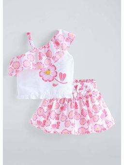Hopscotch - Pink Floral Polyester Blend Top and Skirt