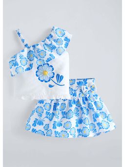 Hopscotch - Blue Floral Polyester Blend Top and Skirt
