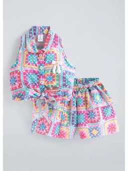 Hopscotch - Multi-Color Printed Polyester Blend Top and Shorts