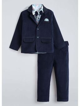 Hopscotch - Navy Blue Printed Polyester Blend Shirt with Blazer and Pant
