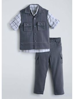 Hopscotch - Grey Checks Blended Shirt with Jacket and Pant