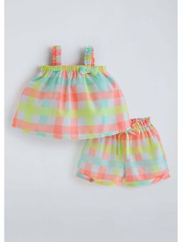 Hopscotch - Multi-Color Checks Cotton Top and Shorts