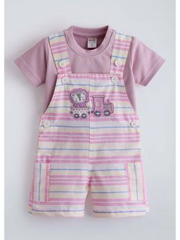 Hopscotch - Purple Stripes Cotton T-shirt and Dungaree