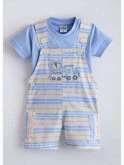 Hopscotch - Blue Stripes Cotton T-shirt and Dungaree