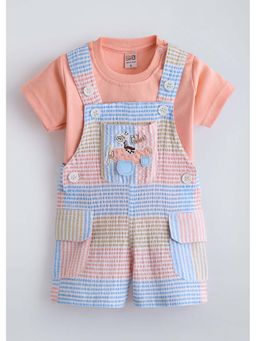 Hopscotch - Peach Stripes Cotton T-shirt and Dungaree
