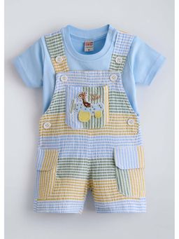 Hopscotch - Blue Stripes Cotton T-shirt and Dungaree