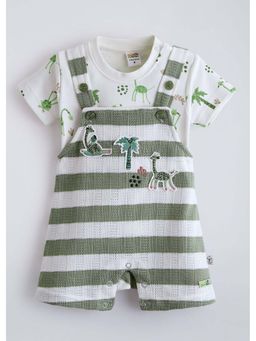 Hopscotch - Grey Printed Cotton T-shirt and Dungaree