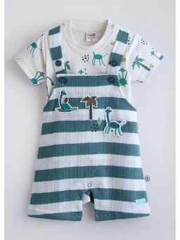 Hopscotch - Blue Printed Cotton T-shirt and Dungaree