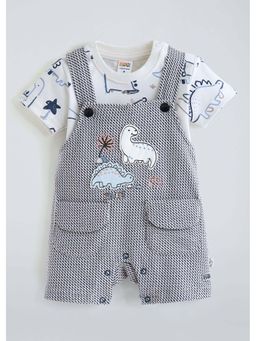 Hopscotch - Grey Printed Cotton T-shirt and Dungaree