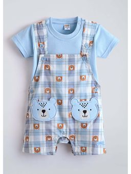 Hopscotch - Blue Printed Cotton T-shirt and Dungaree