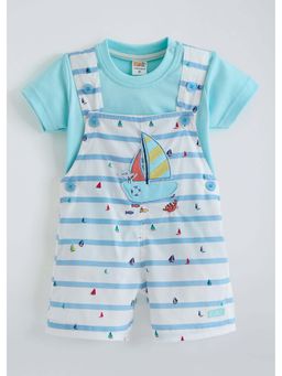 Hopscotch - Blue Stripes Cotton T-shirt and Dungaree