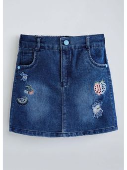 Hopscotch - Navy Blue Solid Cotton Blend Skirt
