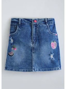 Hopscotch - Navy Blue Solid Cotton Blend Skirt
