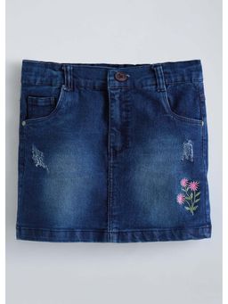 Hopscotch - Navy Blue Solid Cotton Blend Skirt