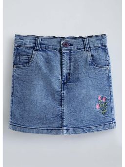 Hopscotch - Navy Blue Solid Cotton Blend Skirt
