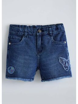 Hopscotch - Blue Solid Cotton Blend Shorts