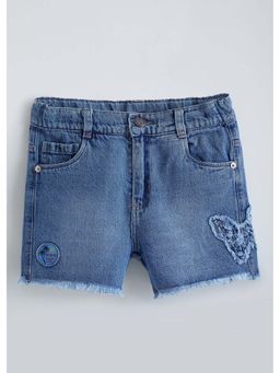 Hopscotch - Blue Solid Cotton Blend Shorts