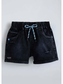 Hopscotch - Blue Solid Cotton Blend Shorts