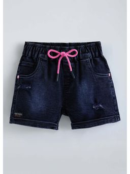 Hopscotch - Blue Solid Cotton Blend Shorts