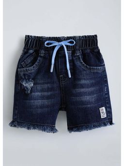 Hopscotch - Navy Blue Solid Cotton Blend Shorts