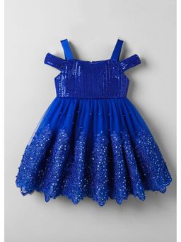 Hopscotch - Blue Embellished Polyester Blend Dress