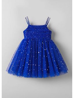Hopscotch - Blue Embellished Polyester Blend Dress