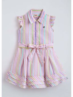 Hopscotch - Multi-Color Stripes Cotton Blend Dress and Belt