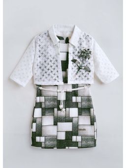 Hopscotch - Green Printed Polyester Blend Dress and Shrug