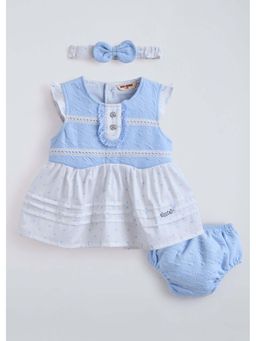 Hopscotch - Blue Polka Dots Cotton Dress with Headband and Bloomer