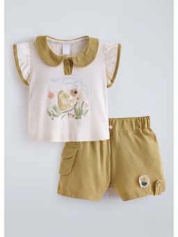 Hopscotch - Mustard Printed Blended Top and Shorts