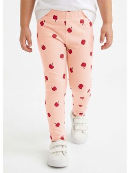 Hopscotch - Peach Printed Cotton Leggings