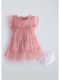 Hopscotch - Peach Textured Cotton Blend Dress and Bloomer