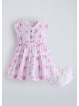 Hopscotch - Pink Floral Cotton Blend Dress and Bloomer