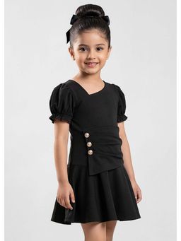 Hopscotch - Black Solid Polyester Blend Dress