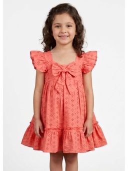 Hopscotch - Coral Self Design Cotton Dress