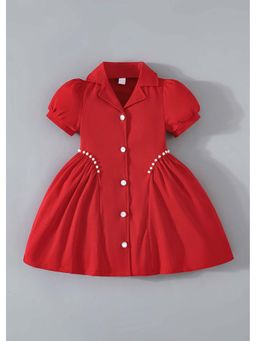 Hopscotch - Red Solid Blended Dress