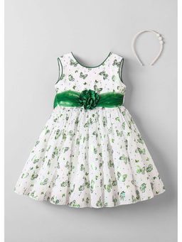 Hopscotch - White Printed Polyester Blend Dress and Headband
