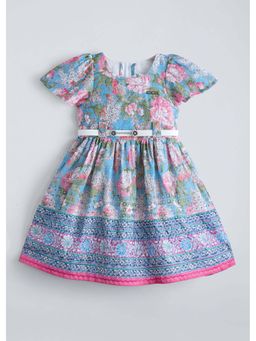 Hopscotch - Blue Floral Cotton Blend Dress