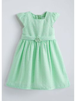 Hopscotch - Green Embroidered Cotton Blend Dress