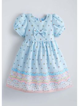 Hopscotch - Blue Printed Cotton Blend Dress