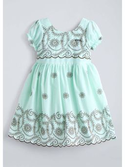 Hopscotch - Green Printed Cotton Blend Dress