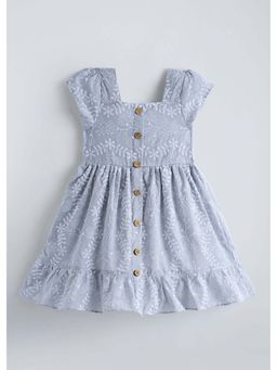 Hopscotch - Grey Embroidered Cotton Blend Dress