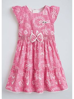 Hopscotch - Pink Printed Cotton Dress
