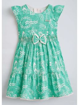Hopscotch - Green Printed Cotton Dress