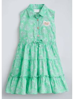 Hopscotch - Green Printed Cotton Dress