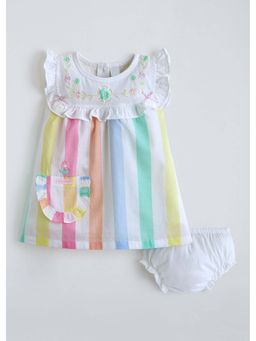 Hopscotch - Multi-Color Stripes Cotton Dress and Bloomer
