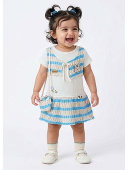 Hopscotch - Blue Textured Cotton Dress with Bloomer and Bag